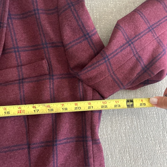 Tasso Elba  Burgundy Plaid Cotton Blend Preppy School Boy Old Money Blazer  XL - Picture 10 of 12